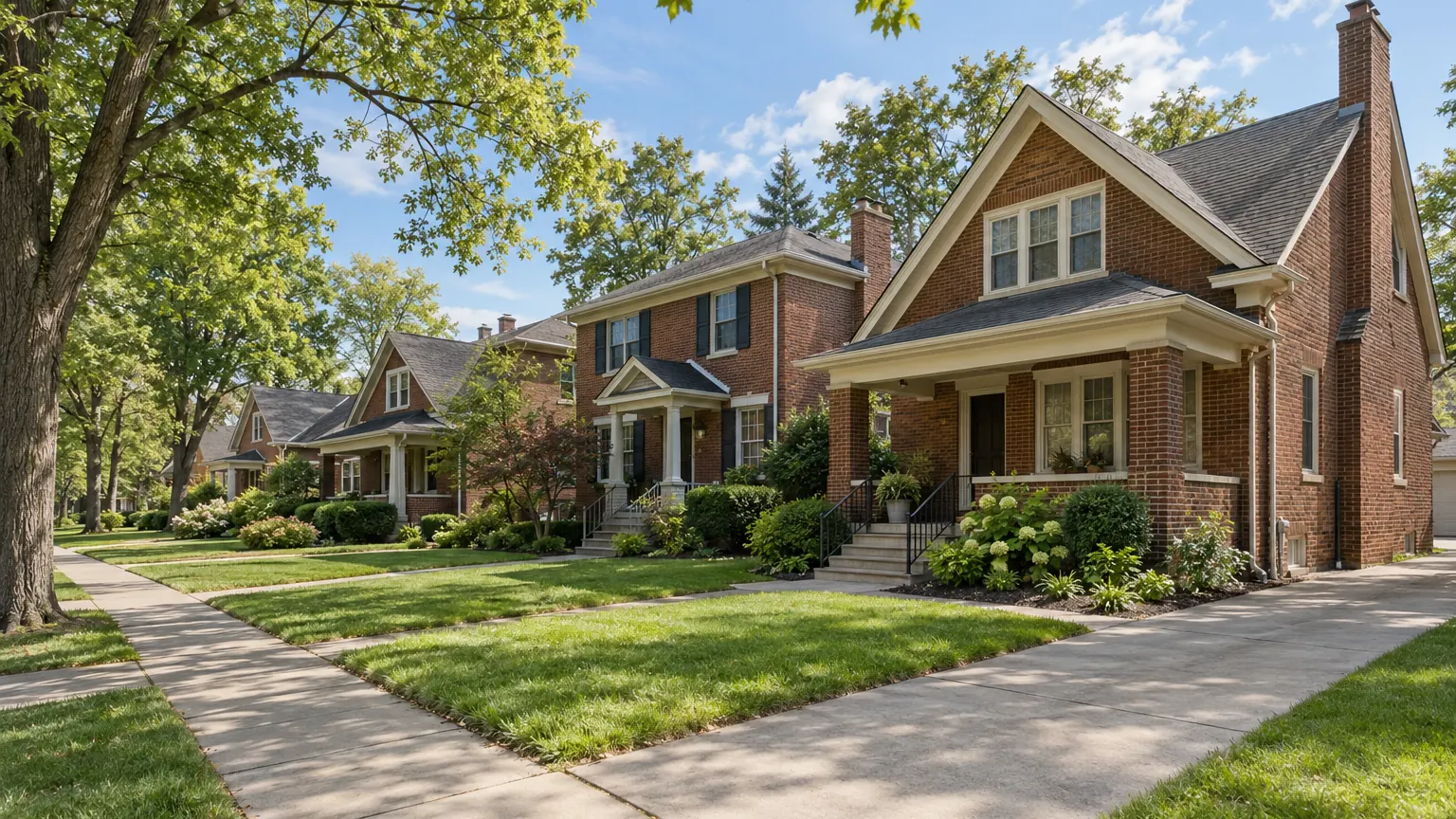 Residential street of typical houses in Detroit
